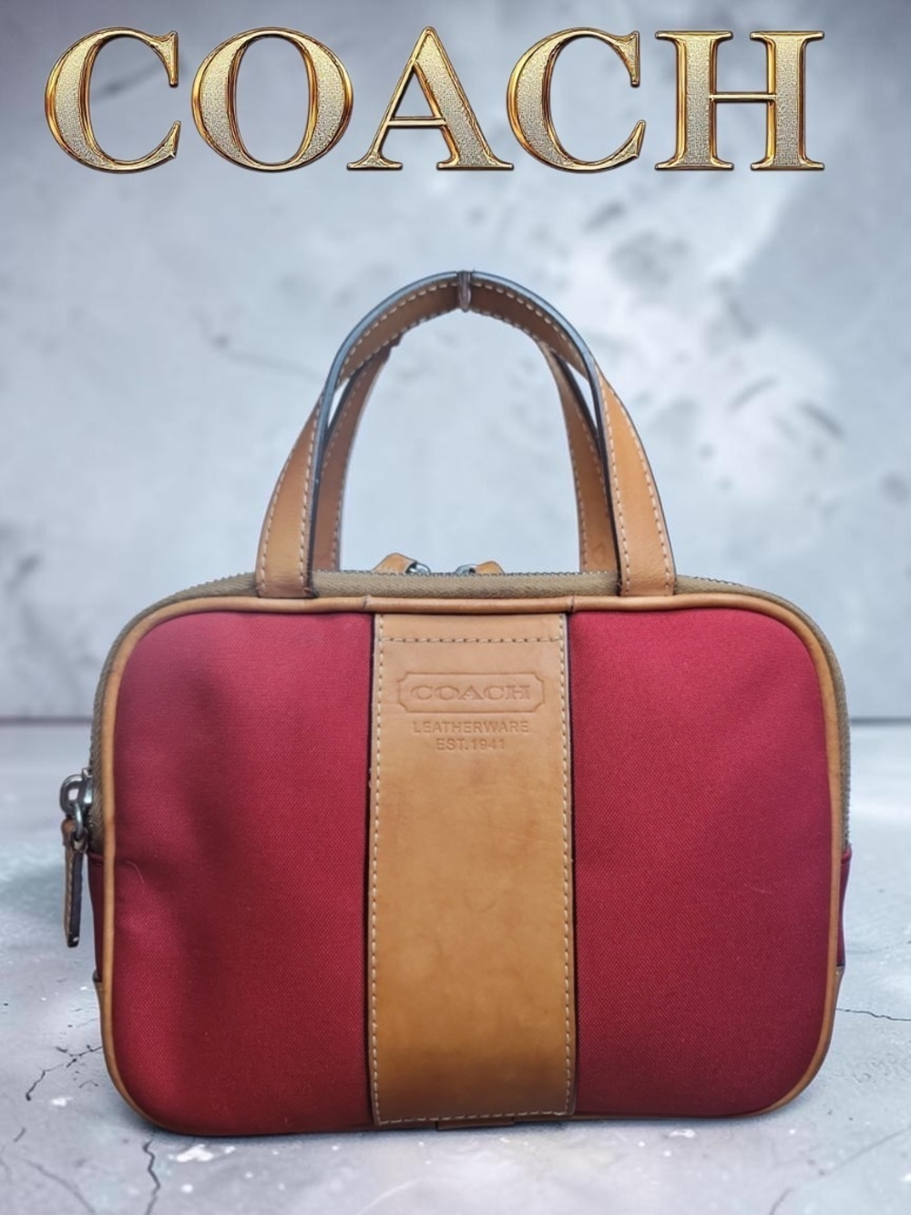 COACH Red Canvas & Leather Small Makeup Toiletry Bag Preloved